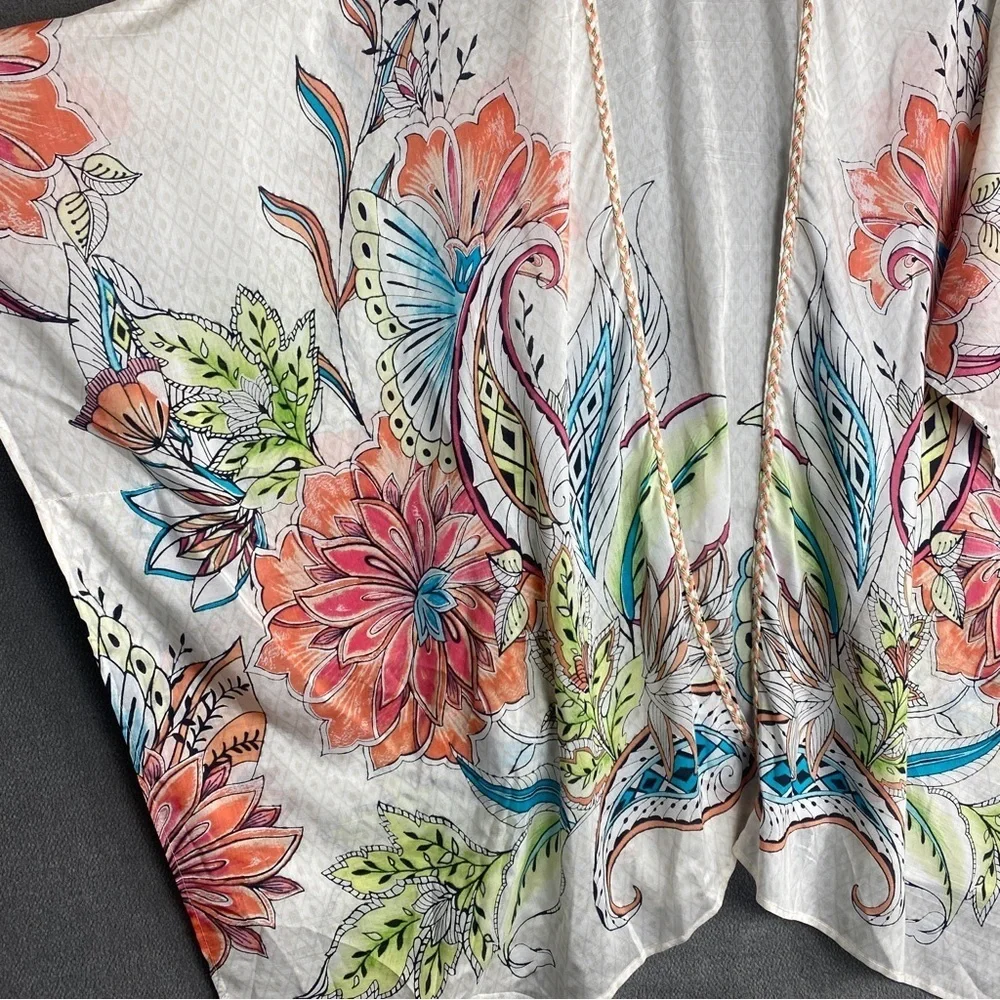 Chico's Floral Kimono With Vibrant Accents In Silk And Modal One Size